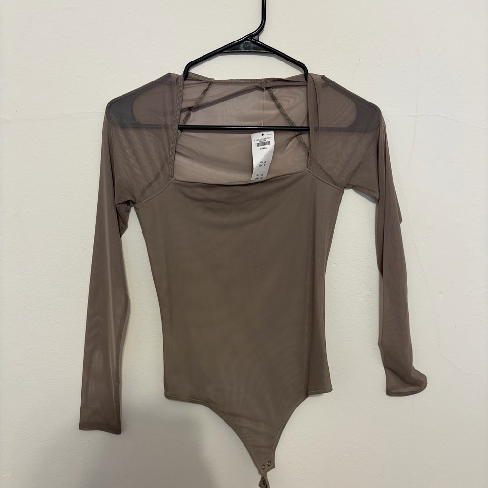 Abercrombie & Fitch Sheer Long Sleeve Bodysuit - Brown